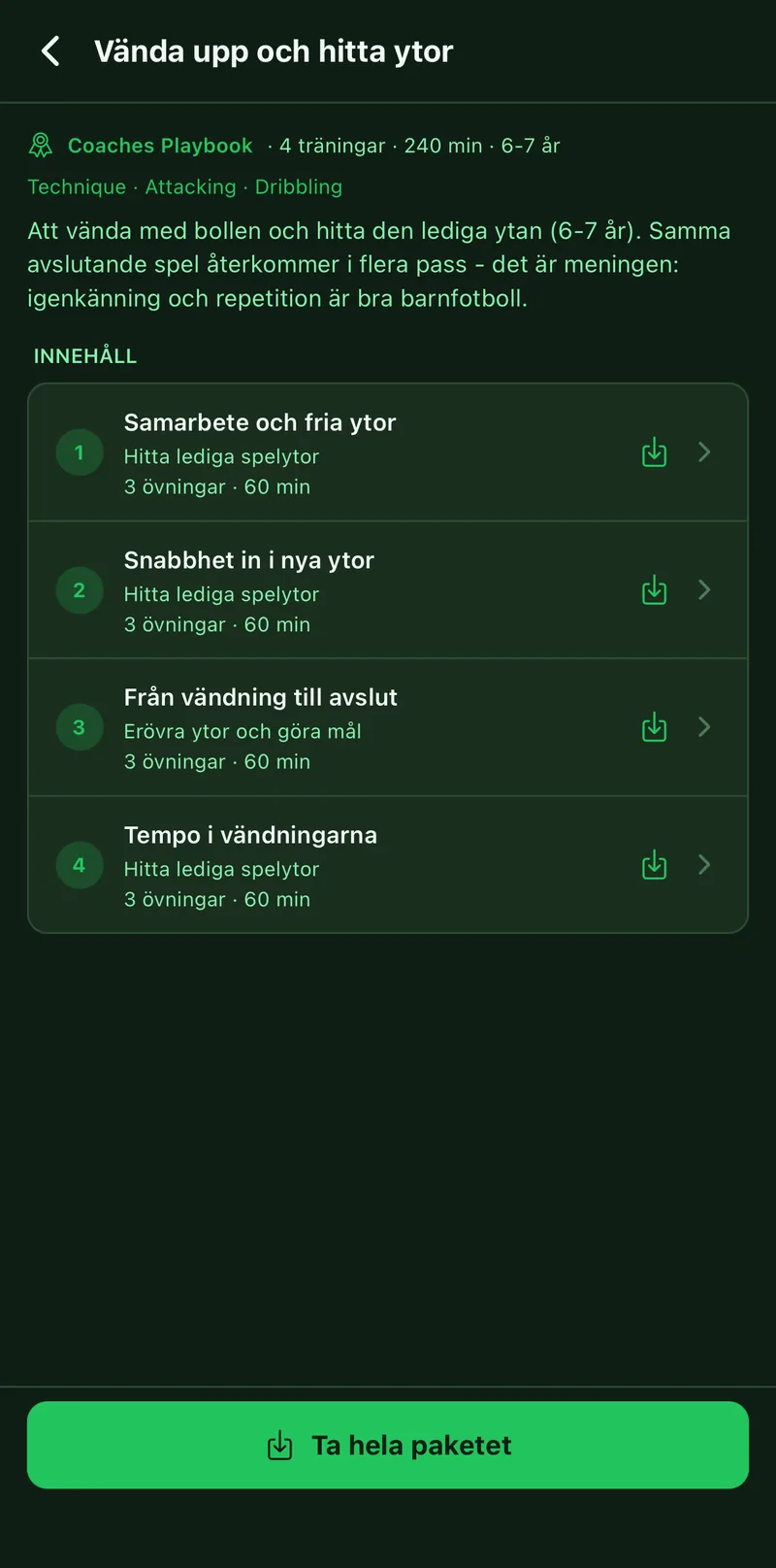 A pack with four sessions and the Take the whole pack button