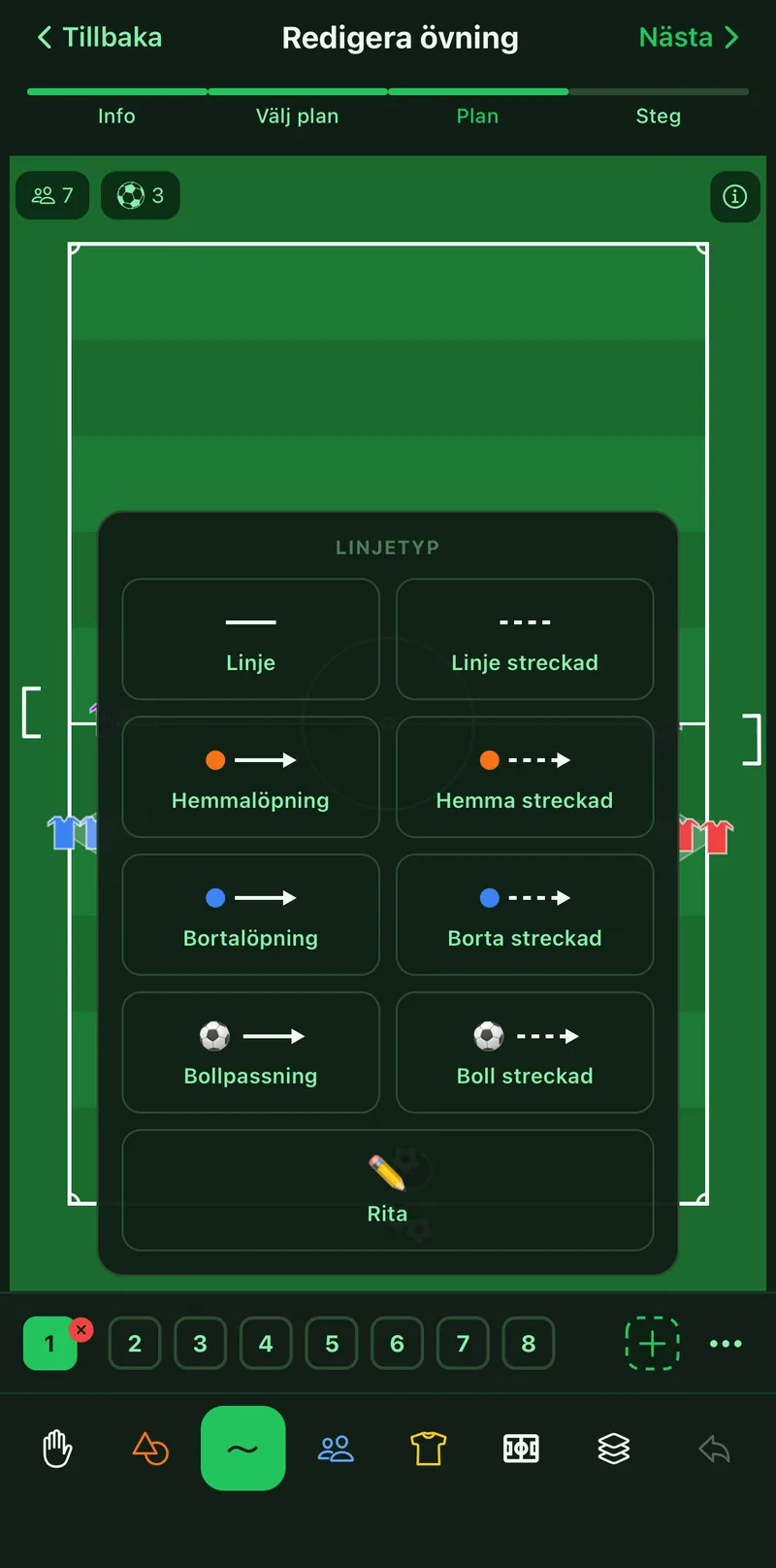 The line picker with runs, passes and dashed variants