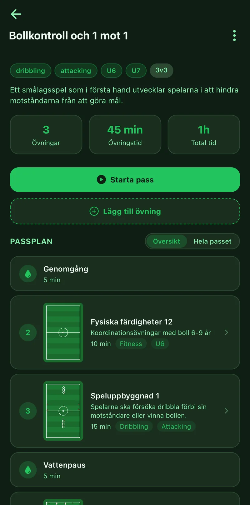 The session screen with the Start session button and the plan